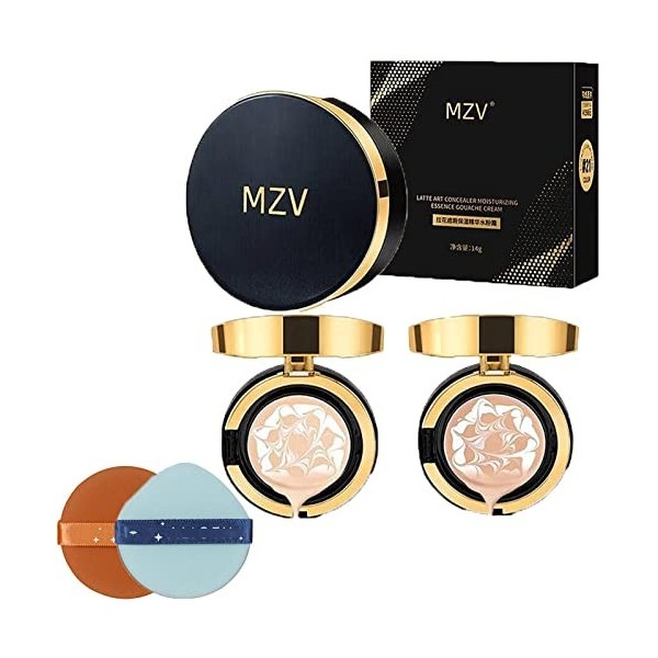 MZV Air Cushion BB Cream Waterproof Foundation, Water Bead Tricolor Latte Concealer Cushion, Long-lasting Moisturizing Air Cu