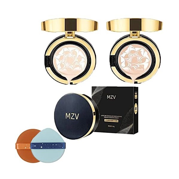 MZV Air Cushion BB Cream Waterproof Foundation, Water Bead Tricolor Latte Concealer Cushion, Long-lasting Moisturizing Air Cu