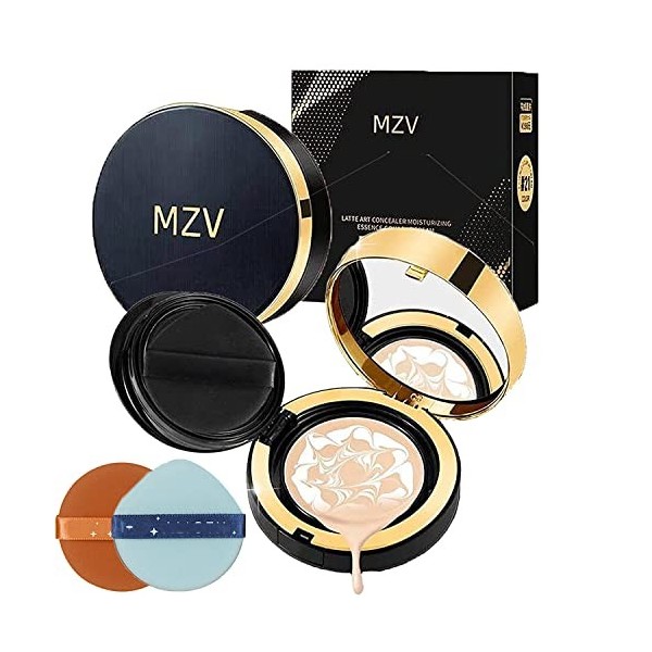 MZV Air Cushion BB Cream Waterproof Foundation, Water Bead Tricolor Latte Concealer Cushion, Long-lasting Moisturizing Air Cu