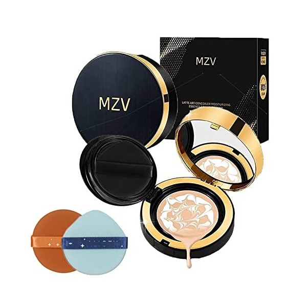 MZV Air Cushion BB Cream Waterproof Foundation, Water Bead Tricolor Latte Concealer Cushion, Long-lasting Moisturizing Air Cu