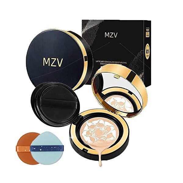 MZV Air Cushion BB Cream Waterproof Foundation, Water Bead Tricolor Latte Concealer Cushion, Long-lasting Moisturizing Air Cu