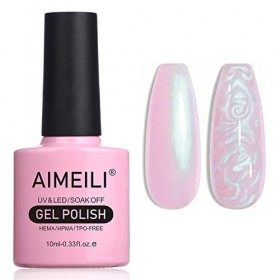 AIMEILI Vernis à Ongles Brillant Perle Gel, Nacré avec Fil Shell Glitter Gel Vernis Semi Permanent Soak Off UV LED Gel Nail P