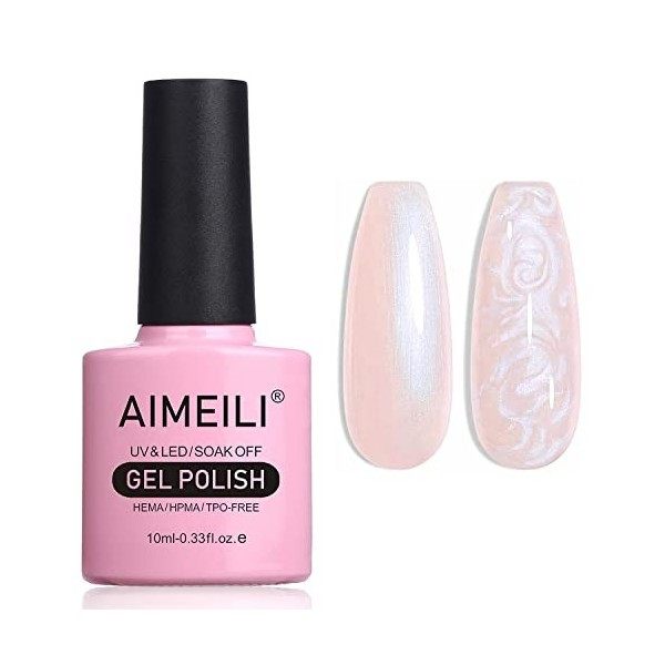 AIMEILI Vernis à Ongles Brillant Perle Gel, Nacré avec Fil Shell Glitter Gel Vernis Semi Permanent Soak Off UV LED Gel Nail P