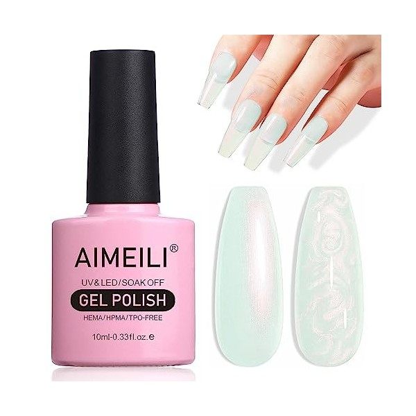 AIMEILI Vernis à Ongles Brillant Perle Gel, Nacré avec Fil Shell Glitter Gel Vernis Semi Permanent Soak Off UV LED Gel Nail P