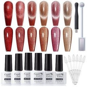Candy Lover Kit de Vernis UV Vernis Semi Permanent de Couleur Pastel Gel 6 Couleurs Paillettes Caméléon Oeil de Chat Magnétiq