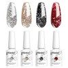 Vishine Vernis Gels Semi-Permanents, Lot de 4 Couleurs Pailleté Or Argent Rouge Noir Collection Nail Art Vernis à Ongles UV L