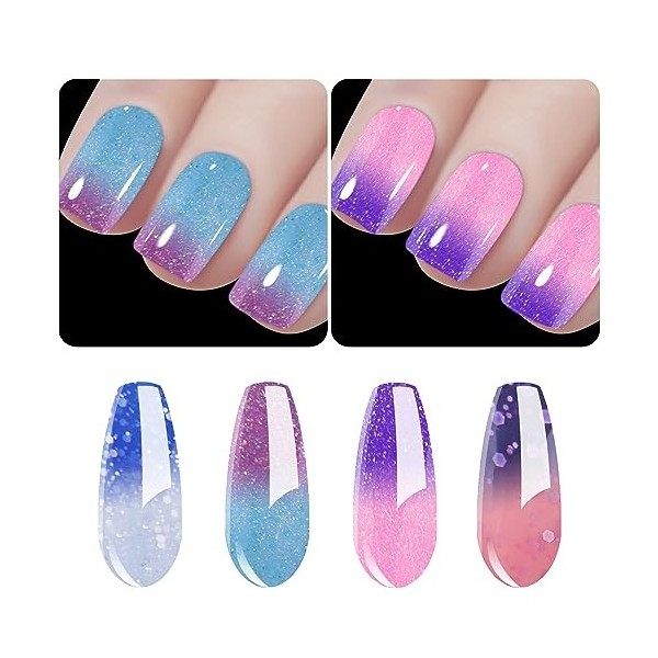 Vishine Vernis Gels Semi-Permanents, Lot de 4 Couleurs Pailleté Or Argent Rouge Noir Collection Nail Art Vernis à Ongles UV L