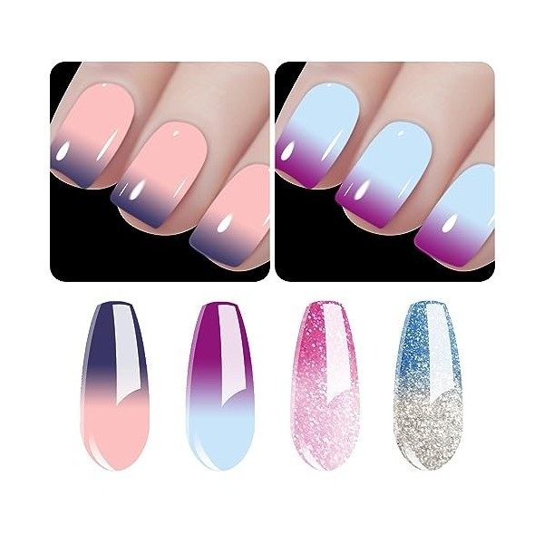 Vishine Vernis Gels Semi-Permanents, Lot de 4 Couleurs Pailleté Or Argent Rouge Noir Collection Nail Art Vernis à Ongles UV L