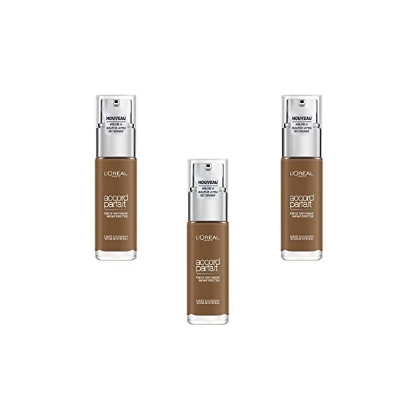 LOréal Paris Accord Parfait Fond de Teint Fluide 10.D Doré Foncé, Lot de 3 3 x 30 ml 