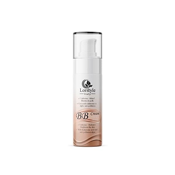 Lorstyle BB Crème 3 en 1 - Crème hydratante visage teinte - à lAcide Hyaluronique et aux Algues Antipollution - Effet Unifor