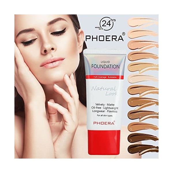 Glamza Phoera Kit de maquillage à couverture complète – Contrôle de lhuile longue durée 24 heures – même fond de teint embal