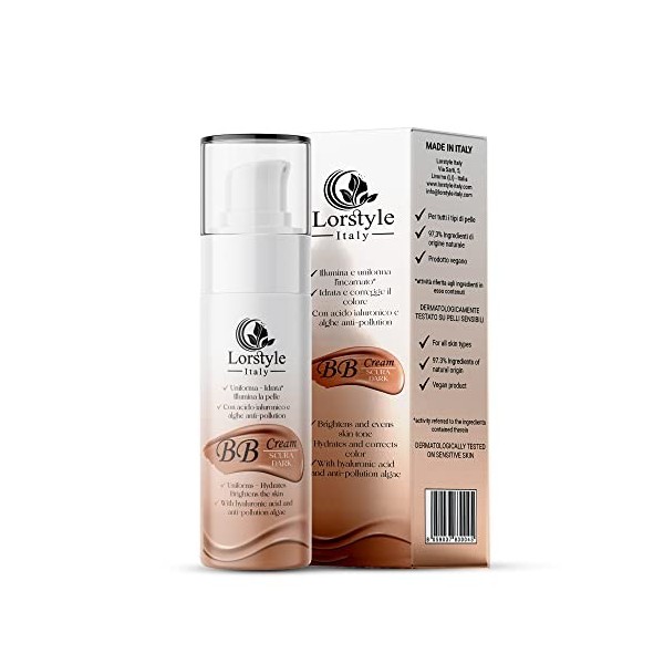 Lorstyle BB Crème 3 en 1 - Crème hydratante visage teinte - à lAcide Hyaluronique et aux Algues Antipollution - Effet Unifor