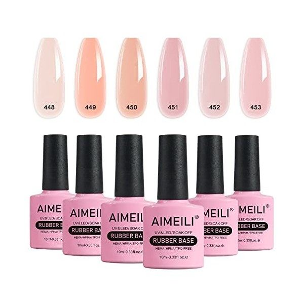 AIMEILI Vernis Semi Permanent Gel Rubber Base Coat Rose Nude Couleur Gel Polish UV LED Renforcement et Réparation de Manucure