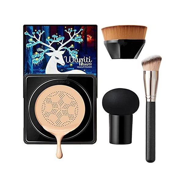 Mushroom Head Air Cushion CC Cream, Moisturizing Concealer BB Cream with Foundation Brush, Face Foundation Makeup Full Covera