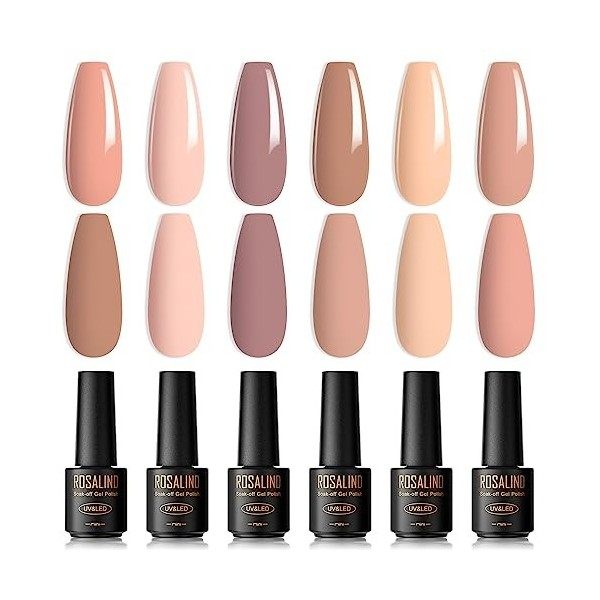 ROSALIND Vernis Semi Permanent 6 Couleurs Mini Nu Brun Vernis à Ongles Gels Semi-permanents UV LED Jelly Soak Off Gel Nail Po