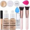 PHOERA Fond de Teint Couvrant Et Face Primer Liquide Couverture Complète Foundation Correcteur,Pinceaux Fond de Teint Et Pinc