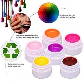 Gel Couleur Ongle UV Art Pigment 36 couleurs, Vernis À Ongles de Nail Pigment Ensemble, Gel UV Polonais Solide 0.44oz*36