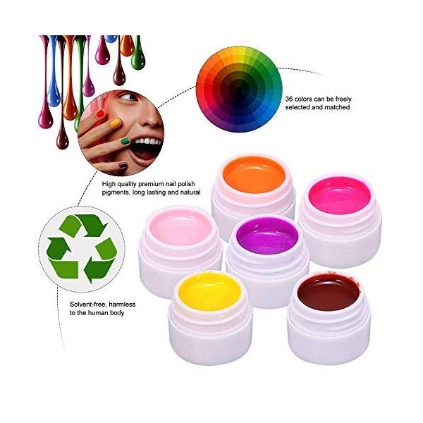 Gel Couleur Ongle UV Art Pigment 36 couleurs, Vernis À Ongles de Nail Pigment Ensemble, Gel UV Polonais Solide 0.44oz*36