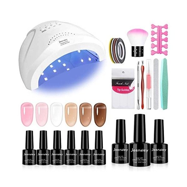 Jeensley Kit de Démarrage de Vernis à Ongles Gel Manucure Tout-en-un avec Lampe à Ongles UV LED pour Débutants Grand Cadeau S