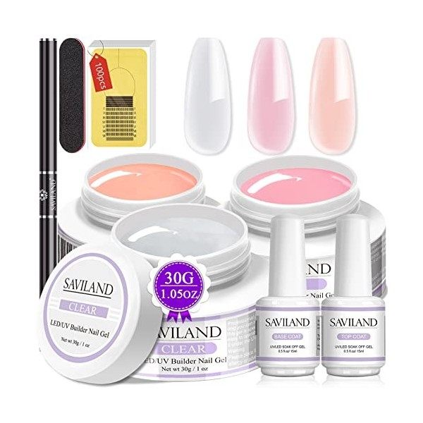 Saviland Gel Construction Ongle U V - 4 Couleurs de Base dExtension dOngles Clair Blanc Nudes Rose Renforce les Ongles Gel 