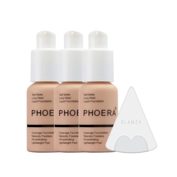 Glamza Phoera Foundation Kit de maquillage à couverture complète – Contrôle de lhuile longue durée 24 heures – Crème anticer