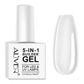 Gel Construction Ongle UV 5 en 1 15 ml, Blanc Builder Gel, Gummy Base, UV/LED Vernis à Ongles Pour Nail Extension, Réparation