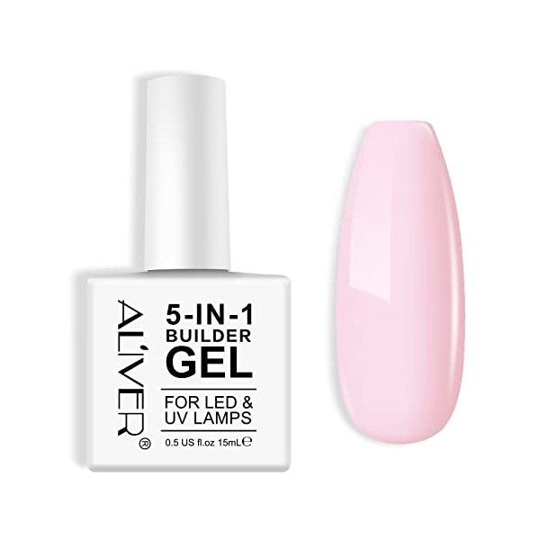 Gel Construction Ongle UV 5 en 1 15 ml, Blanc Builder Gel, Gummy Base, UV/LED Vernis à Ongles Pour Nail Extension, Réparation