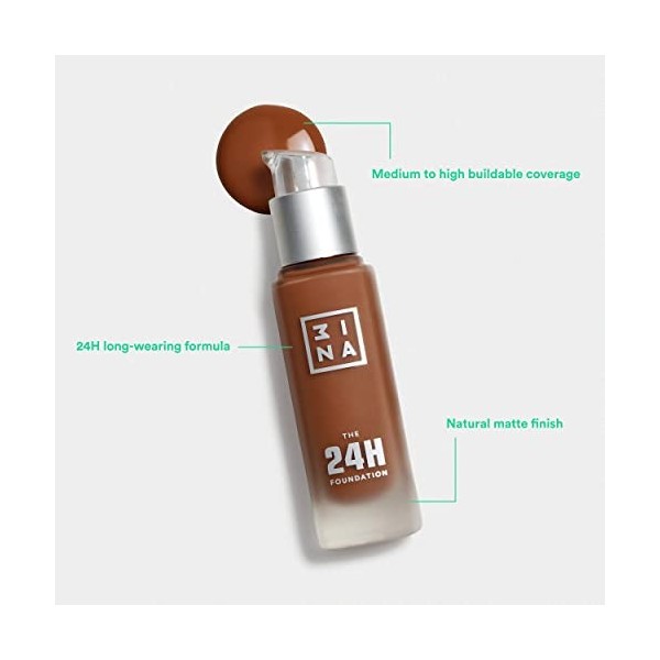 3INA MAKEUP - The 24h Foundation 639 - Fond de Teint Jaune nu foncé avec Sous-Teinte Jaune - Fond de Teint Couvrant Imperfect