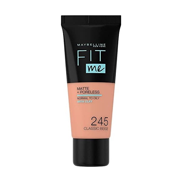 Maybelline New York Fond de teint Fluide Fit Me Matte & Poreless - 245 Beige Classique, Lot de 3 3 x 30ml 