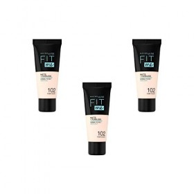 Maybelline New York Fond de teint Fluide Fit Me Matte & Poreless - 102 Ivoire Clair, Lot de 3 3 x 30ml 