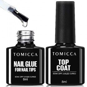 TOMICCA Top Coat et Colle Ongle 8 en 1, No Wipe Top Coat Semi Permanent,Nail Builder Gel,Gummy Base Gel Ongles Pour Américain