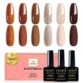 YSUVIN Vernis Semi Permanent, 6 Couleurs Automne Hiver Citrouille Orangé Nudee Brun Foncé Paillettes Lautomne Vernis à Ongle
