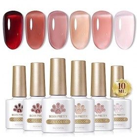 BORN PRETTY Vernis Semi Permanent Transparent, 10ml 6 Couleurs Automne Hiver Naturel Nu Rose Vine Rouge Cristal Translucide V