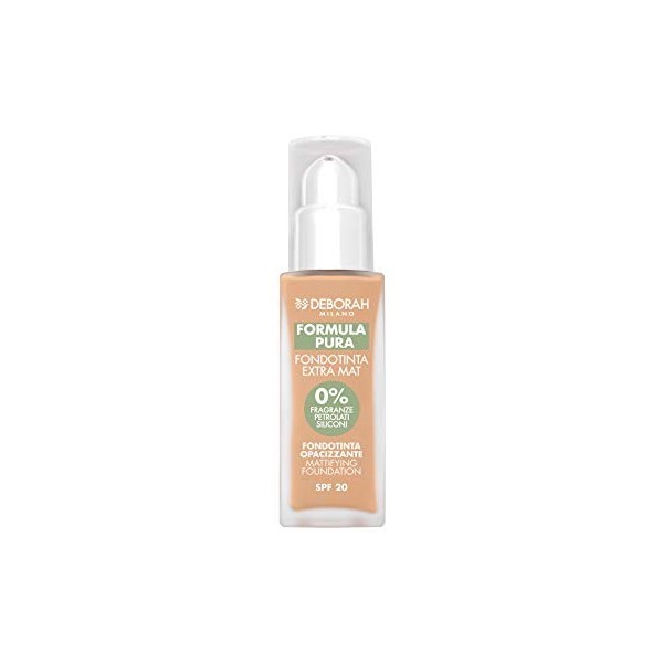 Deborah Fond de teint Extra Mat Formula Pura N.05 Amber SPF20, sans pare-soleil, avec actifs Anti-Sebo et Anti-Shine pour un 