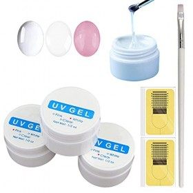 Warm Girl Gels de construction pour ongles - 3 couleurs - Kit de renforcement des ongles U V Poly Nail Art Manucure avec form