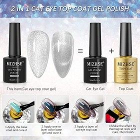 MIZHSE Vernis gel pour couche de finition en œil de chat argenté 2-IN-1 9D Vernis à ongles large pour les yeux de chat Et Top