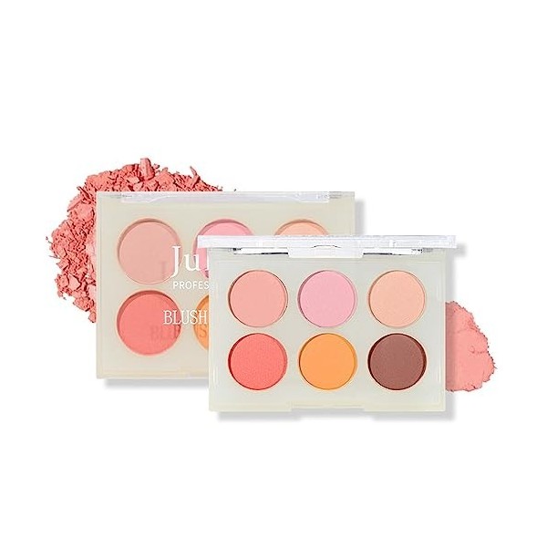 6 couleurs palette blush mat, teint naturel longue durée blush facial, highlighter blush palette, professionnel maquillage vi