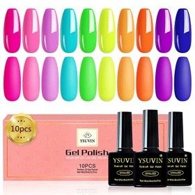 YSUVIN Vernis Semi Permanent Néon, 10 Couleurs Pastel Printemps été Vernis à Ongles Gels Rose Cyan Jaune Citron Orange Azure 