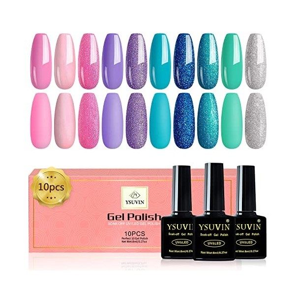 YSUVIN Vernis Semi Permanent Néon, 10 Couleurs Pastel Printemps été Vernis à Ongles Gels Rose Cyan Jaune Citron Orange Azure 