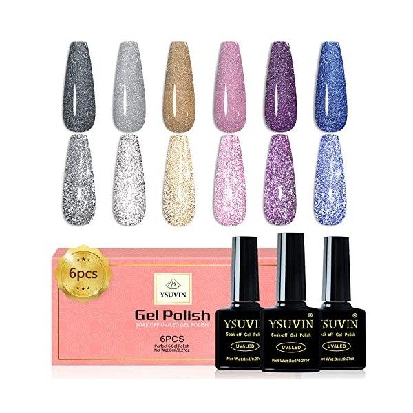 YSUVIN Vernis Semi Permanent Magnétique, 9D Cat Eye Magnetic Vernis Gel Soak Off UV/LED Manucure Kit DIY Nail Salon, 6 Couleu