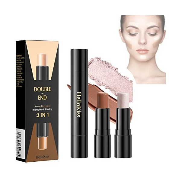 Dyceittdia Contour Stick à Double,2 in1 Double-end Contouring Stick,Illuminateur Contouring,Bâton Surligneur,Cream Bronzer Co