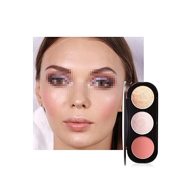 Blush Palet, 3 Types 3 Couleurs Blush Palette Surligneur Contour Ombre Poudre Maquillage Visage 3 
