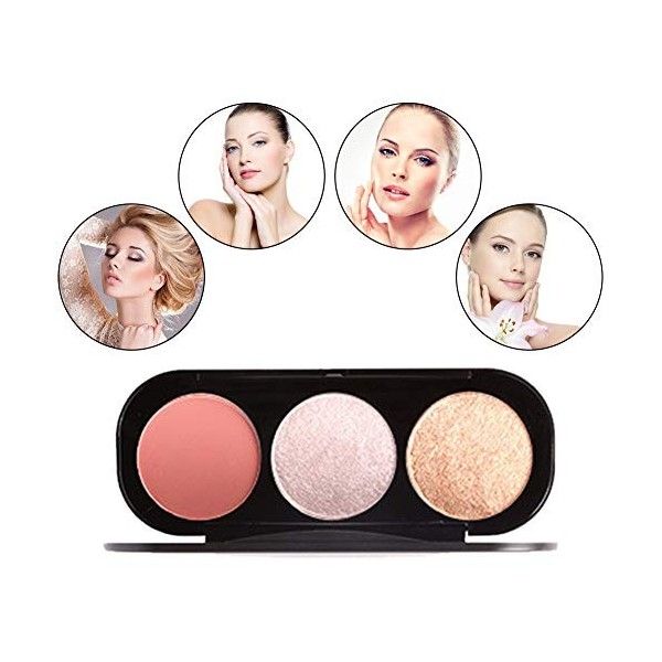 Blush Palet, 3 Types 3 Couleurs Blush Palette Surligneur Contour Ombre Poudre Maquillage Visage 3 