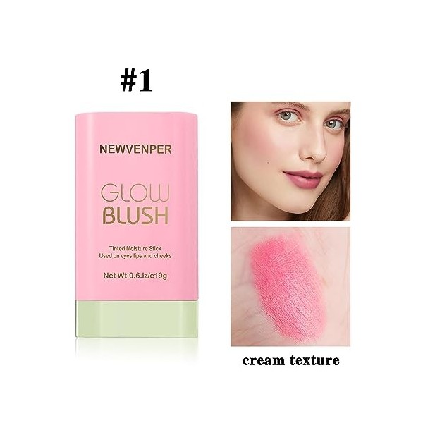 Fard à blush in crema Résistant à lEau pour blash viso Yeux et Lèvres, Formule Crémeuse Longue Tenue et Lisse, Bâton de Fard