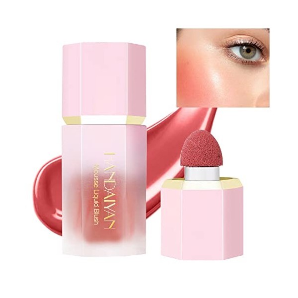 Blush crème liquide avec applicateur éponge Blush mat velouté pour un éclat naturel, teinte rouge crème hydratante pour les j