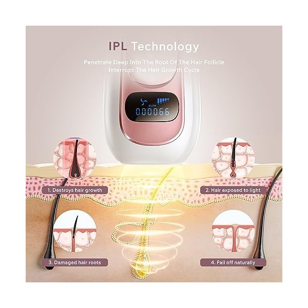 Dispositifs de vision nocturne Épilateur Lumière Pulsée,IPL Épilateur Laser avec 999,900 Flashes, 2 Modes et 5 Niveaux Déner