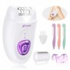 Epilateur Electrique Femme, Épilateur pour femme 2 en 1 avec lumière LED pour aisselles, jambes, bras, épilateur pour les jam