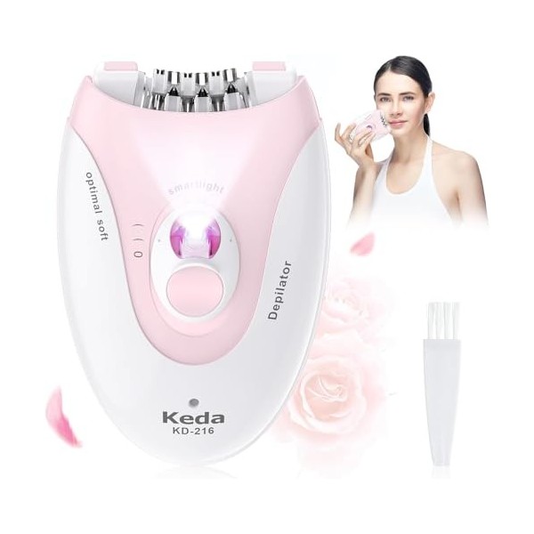 Epilateur Electrique Femme, Épilateur Électrique Femme Facial Sans Fil cheveux avec Lumière LED, Rechargeable Épilateur Tonde
