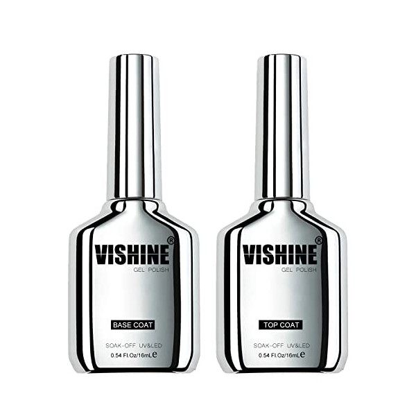 Vishine Lot de 2Pcs Base Coat 16ml, Protection Couche de Base Foundation pour Vernis Gel Semi Permanent, Soak Off UV LED Gel,