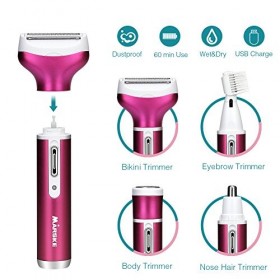 OOCOME Femmes 4 en 1 Rechargeable Électrique Épilateur Cheveux Rasoir LadyS Electric Trimmer Remover Rasoir Étanche Pour Bik